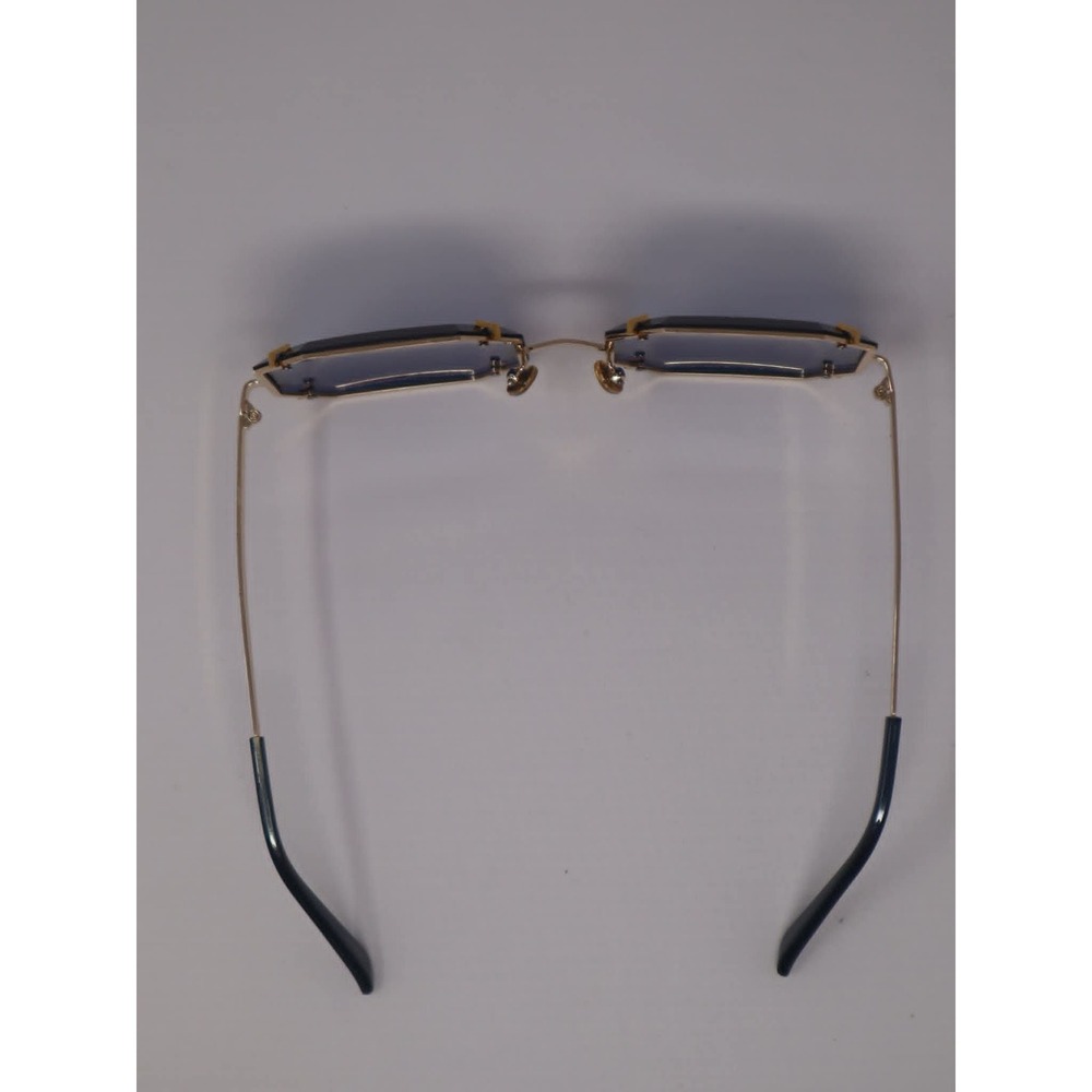 Blue Geometric Sunglasses Women Like New Gold Octagon Rimless Style Gem - Picture 3 of 6